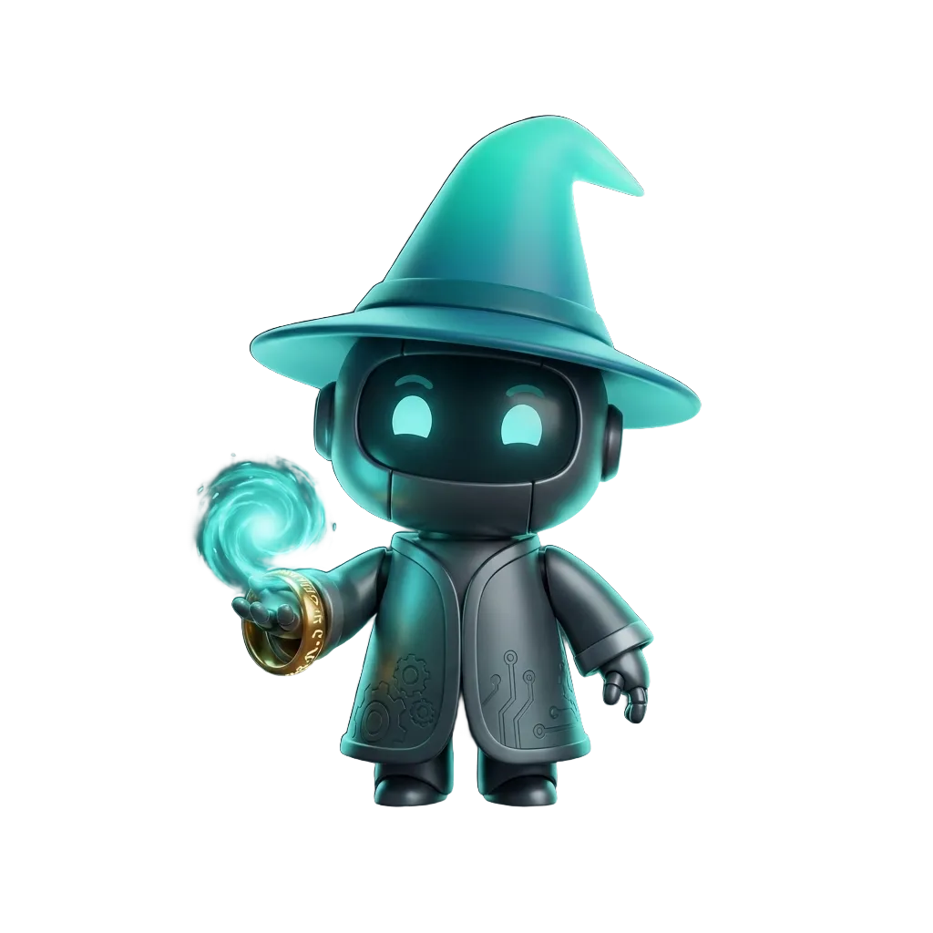 Gangdolf, the robot-wizard, holding the ring — the spirit of the connected plant